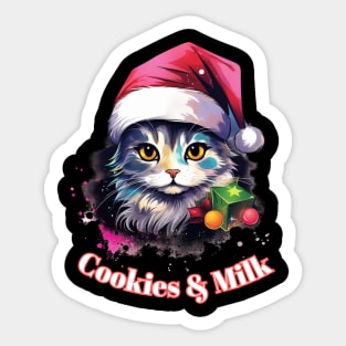 Cookies & Milk - Christmas Cat - Winter Holiday Sticker